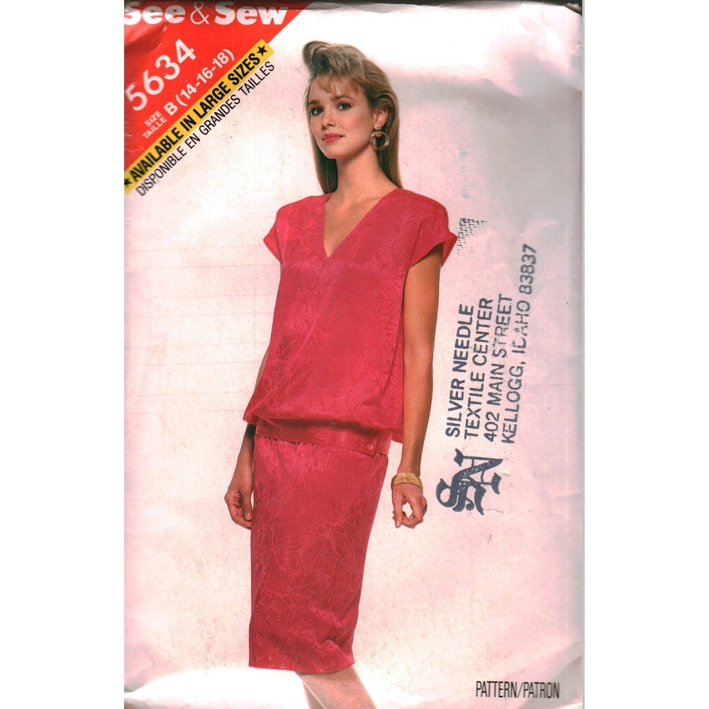 Vintage 1987 See & Sew 5634 Misses Top and Skirt Sewing Pattern Size 14 16‎ 18